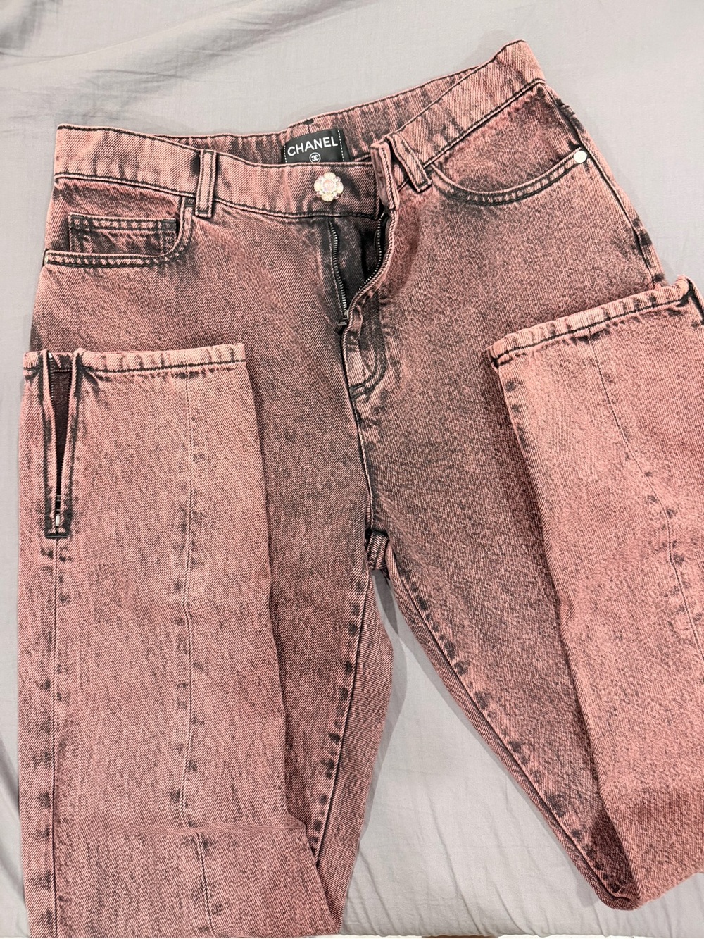 CHANEL Pink Acid-Wash Straight-Leg Jeans and Top